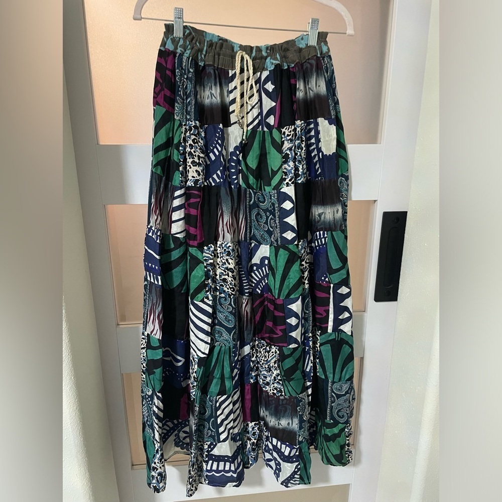 Black and White Pleated A-Line Maxi Skirt